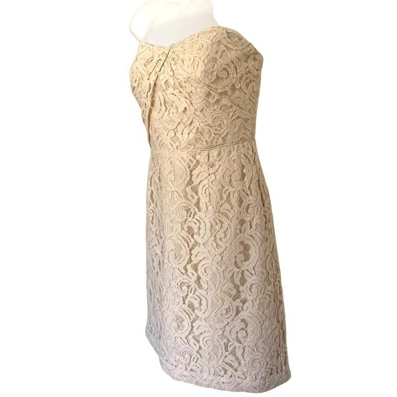 J.CREW “KELSEY” ECRU CHAMPAGNE LEAVER LACE SHEATH DRESS SIZE 4 - Picture 6 of 14